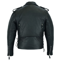Leather Motorcycle Jacket - Men's - Side Laces and Vents - Up To Size 64 - MJ201-88-SLV-DL