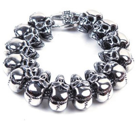 Stainless Steel Biker Bracelet - Multiple Skulls - Motorcycle Jewelry - BR27-DL