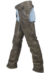 Leather Motorcycle Chaps - Men's - Up To 8XL - Naked Distressed Brown - C4334-12-DL. Big sizes including 4XL, 5XL, 6XL, 7XL, 8XL.