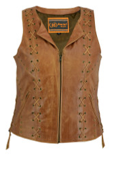 Leather Vest - Women's - Ultra Soft Brown - Lacing Design - RC236-RC