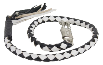 2 Inch Fat Get Back Whip in Black and White Leather - 42 Inches Long - GBW7-11-T1-DL