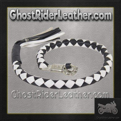 3 Inch Fat Get Back Whip in Black and White Leather - 42 Inches Long - GBW7-11-T2-DL