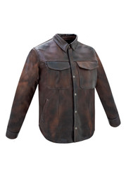Leather Shirt - Men's - Distressed Brown - Up To 5XL - Concealed Carry Pockets - MJ777-12L-NEW-DL