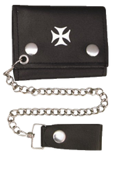 Leather Chain Wallet - Iron Cross - 4 Inch Tri-fold - AL3276-AL