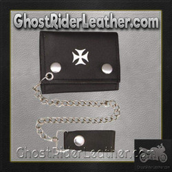 Leather Chain Wallet - Iron Cross - 4 Inch Tri-fold - AL3276-AL