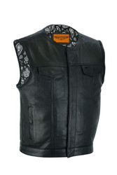 Leather Vest - Men's - Motorcycle Club - Black Paisley Lining - Up To Size 60 - MV78024-PL-11-DL