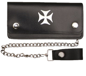 Leather Chain Wallet - Iron Cross Design - 6 Inch Bi-fold - AL3283-AL