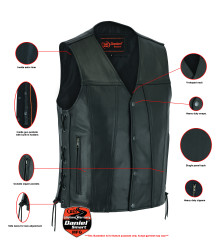 Clubster - Leather Motorcycle Vest - Men's - Gun Pockets - Side Laces - Up To 9XL - RC105-RC