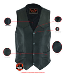 Leather Motorcycle Vest - Men's - Plain Sides - Up To Size 66 - DS104-DS