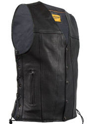 Leather Motorcycle Vest - Men's - Side Laces - MV8015-NK-DL