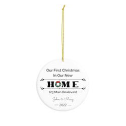 Custom New Home Ceramic Ornament - Christmas Wreath - Personalized