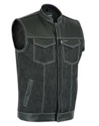 Denim and Leather Motorcycle Combo Vest - Men's - Upgraded Gun Pockets - Up To 10XL - DM900-DS