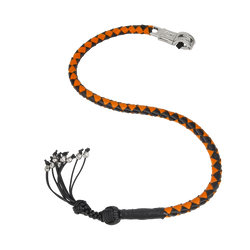 Get Back Whip - Black and Orange Leather - 36 Inches - Monkey Fist and Skulls - Motorcycle Accessories -  FGBW9-HS-DL