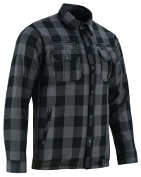 Flannel Motorcycle Shirt - Men's - Armor Pockets - Alpha Check - Gun Pockets - Up To Size 6XL - Black Gray Plaid - RC4670-RC