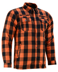 Flannel Motorcycle Shirt - Men's - Armored - Alpha Check - Gun Pockets - Up To Size 5XL - Orange Black Plaid - RC4675-RC