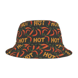 Hot Chili Peppers Pattern - Red and Yellow on Black - Biker Bucket Hat