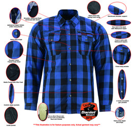 Flannel Motorcycle Shirt - Men's - Armor Pockets - Lumberjack - Gun Pockets - Up To Size 5XL - Blue  Black Plaid - RC4674-RC