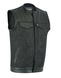 Denim and Leather Vest - Men's - No Collar - Club -  Up to Size 6XL - DM901-DS