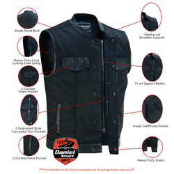 Denim and Leather Denim Vest - Men's - Concealed Carry -  Up to Size 12XL - DS689-DS