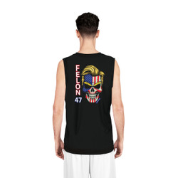 Felon 47 - Skull with Embedded American Flag - Donald Trump's Iconic Hair - Black - Basketball Jersey