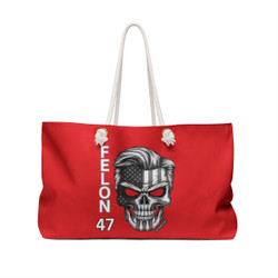 Felon 47 - Skull - Trump 2024 - Grayscale - Iconic Hair and Eyebrows - Red - Weekender Bag - Tote
