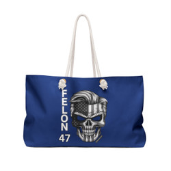 Felon 47 - Skull - Trump 2024 - Grayscale - Iconic Hair and Eyebrows - Blue Weekender Bag - Tote