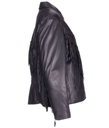Leather Motorcycle Jacket - Women's - Fringe - Black Rose - LJ278-RC-DL