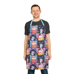 Four Square Cats and Flowers - Pattern 100 - Colorful - Apron - Choice of 5 Strap Colors