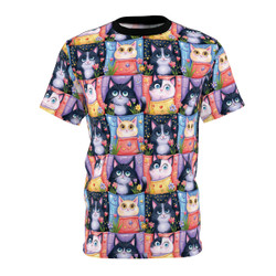 Four Square Cats in Flower Pots - Pattern 100 - Multi Colors - Unisex Tee - T-Shirt