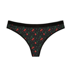 Cherries and Dots Pattern - Red on Black - Women's Thongs - Panties
