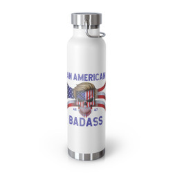 Trump - An American Badass - USA Flag - Skull With Trump's Iconic Hairstyle - Copper Vacuum Insulated Bottle, 22oz