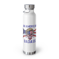 Trump - An American Badass - USA Flag - Skull With Trump's Iconic Hairstyle - Copper Vacuum Insulated Bottle, 22oz