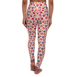 Pink and Red Stylized Roses Pattern - Pink Red Yellow on White - High Waisted Yoga Leggings - Pants