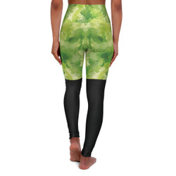Green Watercolor Splash Pattern - Black Cat Peeping - High Waisted Yoga Leggings - Pants