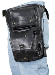 Black Leather Multi Pocket Thigh Bag with Gun Pocket - SKU AC1025-11-DL