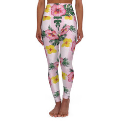 Hawaiian Hibiscus Flowers - Monstera Leaves - Tropical - High Waisted Yoga Leggings - Pants