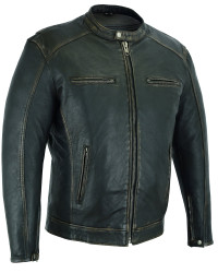Leather Motorcycle Jacket - Men's - Distressed - Up To Size 6XL - Olive Cruiser- DS743-DS