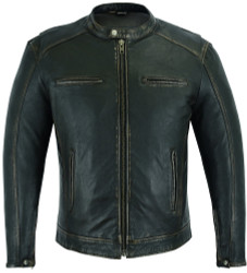 Leather Motorcycle Jacket - Men's - Distressed - Up To Size 6XL - Olive Cruiser- DS743-DS