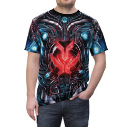 Halloween Cyborg Chest and Back - Neon Lights - Costume - Black Shirt - Unisex Cut & Sew Tee