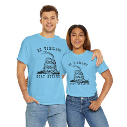 Be Vigilant Stay Strapped - Gadsden Style Snake - Multiple Colors - Unisex Heavy Cotton Tee