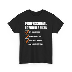 Professional Adventure Biker - Checklist - Funny T-Shirt - Color Choices - Unisex Tee