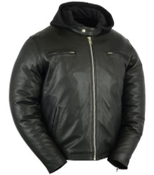 Leather Motorcycle Jacket - Men's - Hoodie - Sporty Cruiser - Up To 6XL - DS717-DS