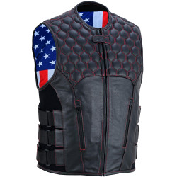 Leather Motorcycle Vest - Men's - USA Flag Liner - SWAT Style - Up To 5XL - Patriot Wheels - RC009-RC