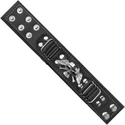 Winged Vinyl Bracelet - Winged Skull - Biker Jewelry - Unisex - Black and Silver - BR-SD1012W-DS