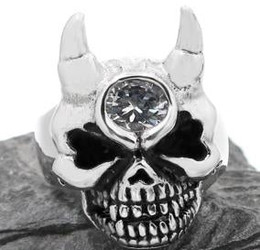 Diamond Eye Skull with Horns - Stainless Steel - Biker Jewelry - Motorcycle Ring - R190-DS