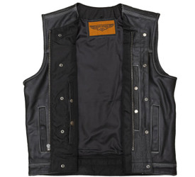 Leather Vest - Men's - Motorcycle Club - White Thread - Up To 64 - MV78024-WT-11-DL