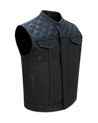 Leather and Denim Vest - Men's - Motorcycle Club - Blue Thread - Up To 64 - MV78024-BT-DDP-88-DL