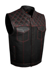 Leather and Denim Vest - Men's - Motorcycle Club - Red Thread - Up To 64 - MV78024-DP-RT-BD-DL