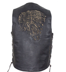 Leather Vest - Men's - American Indian - Retro Brown - Side Laces - Up To 64 - MV3091-01-DL
