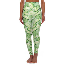 Cucumber Slices Pattern - Green Vegetables - High Waisted Yoga Leggings - Pants